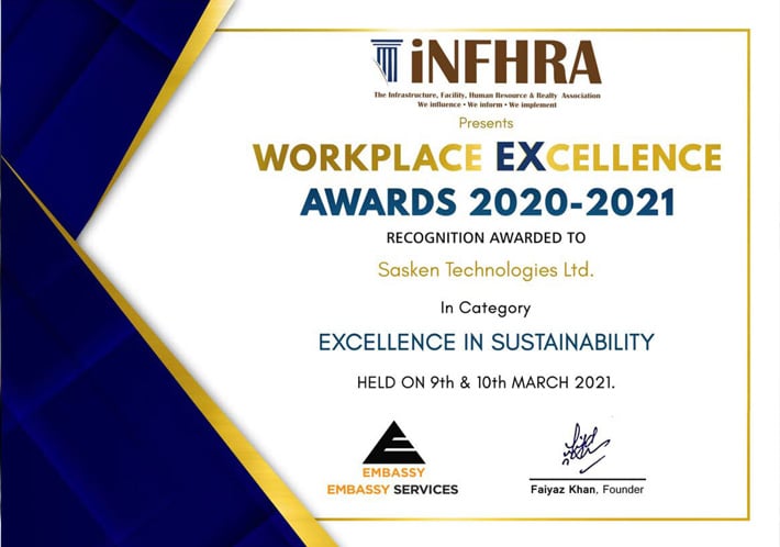 Sasken Receives iNFHRA Award for Ecologically Sustainable Initiatives